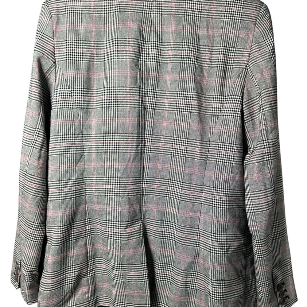 Worthington Blazer Jacket Size M Womans Pink Grey Plaid One-Button Suit Jacket